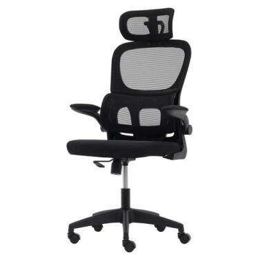 Imagem de Cadeira De Escritório Ergonômica Preta Apoio Lombar E Cabeça - Waw Des