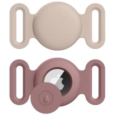 Imagem de Suporte para coleira de cachorro Air Tag, pacote com 2 acessórios de rastreamento GPS antiperda de silicone para coleiras de cães e gatos (MilkTea + SmokeViolet, grande)