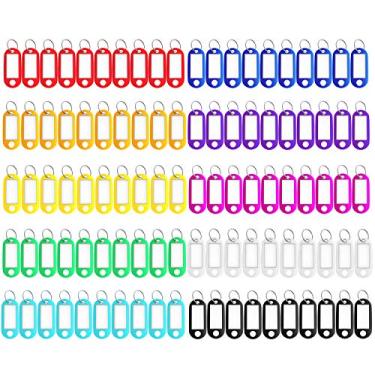 Imagem de Chaveiro com 150 etiquetas de plástico resistente, chaveiro, etiquetas de identificação, etiquetas com janela de etiqueta dividida, 10 cores, Mix