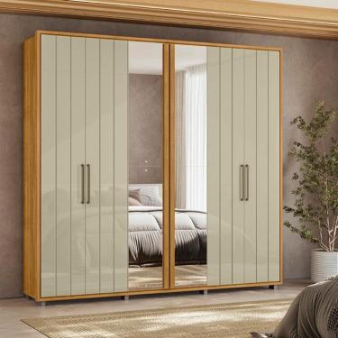 Imagem de Guarda Roupa Casal Ripado em MDF com Espelhos 6 Portas e Pés Miro Madetec