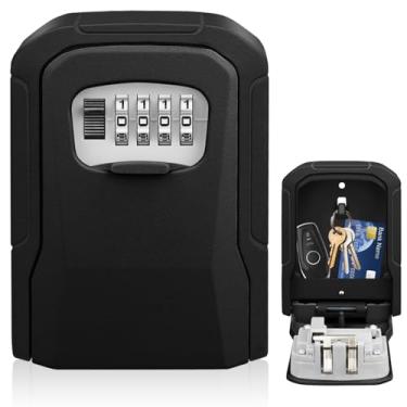 Imagem de TEUEN SAFEKey LockBox, caixa de bloqueio de montagem na parede para chaves com código de combinação redefinível, cofre de segurança para ambientes externos, casa, escritório, apartamento, corretores