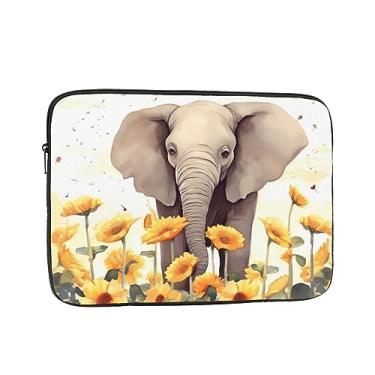Imagem de Capa protetora para notebook de elefante e girassol de 12 polegadas à prova de choque, resistente à água, bolsa de transporte, bolsa de computador, pasta de negócios portátil para homens e mulheres