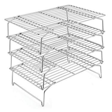 Imagem de Conjunto de rack de resfriamento de 4 camadas, prateleiras empilháveis de aço inoxidável P&P CHEF para resfriamento, assar, cozinhar, pés levantados e dobráveis, seguro para forno e lava-louças - 38 x