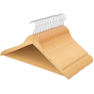 Imagem de Elama Conjunto de cabides giratórios de madeira de acácia com 20 cabides de madeira premium (marrom claro)