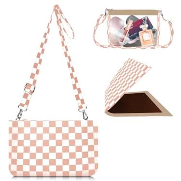 Imagem de QiuQiuQi Bolsa transparente para eventos em estádios, bolsas de ombro pequenas transparentes para mulheres, estádio vem com capa removível, Xadrez rosa
