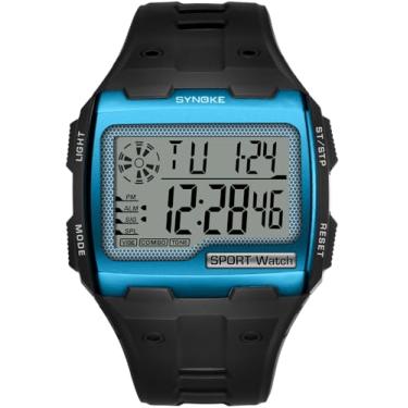 Imagem de Relógio digital masculino expedição grade choque quartzo pulseira PU relógios táticos retângulo relógio esporte militar caça relógio caminhadas relógio com cronômetro alarme LED luz de fundo contagem