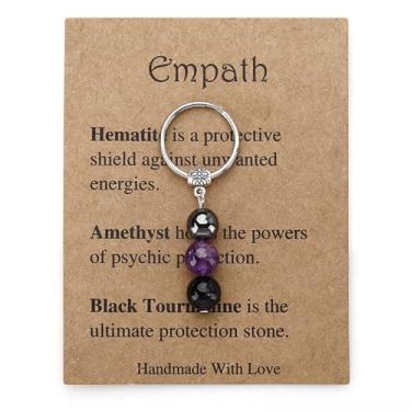 Imagem de oasymala Chaveiro de cristal para homens e mulheres – contas de pedra natural, aço inoxidável, presente atencioso com significado simbólico, Multi, P