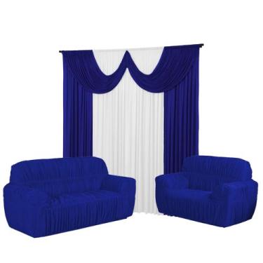 Imagem de Kit Cortina Paris 2 Metros+Capa De Sofá 3 e 2 Lugares 21 Elástico Jogo