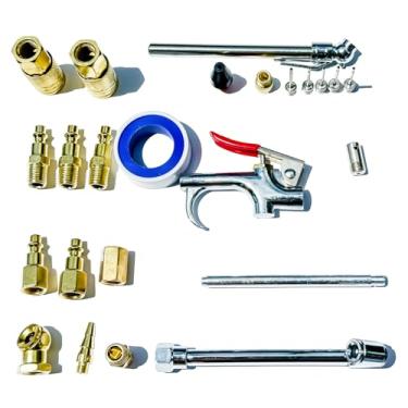 Imagem de 24 Peças Kit Acessórios Neumáticos&Peças Pistola de Ar, para limpeza de poeira e sopro. Inclui acoplador rápido NPT 1/4", adaptadores, bicos, conectores, kit de inflador, etc.
