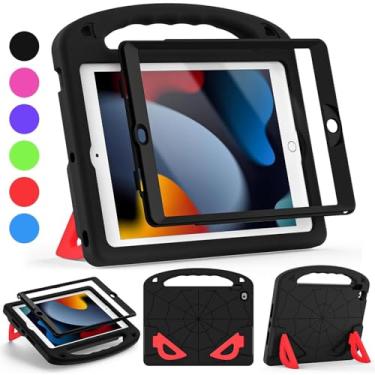 Imagem de GOZOPO Capa infantil para iPad 9ª/8ª/7ª geração - iPad 10,2 polegadas 2021/2020/2019 com protetor de tela integrado, suporte de alça à prova de choque, capa leve e à prova de crianças (preto)