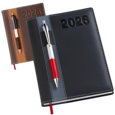 Imagem de Agenda 2026 Diária | Planner Executivo Capa Dura em Couro Sintético | Caderno de Anotações Profissional A5 para Trabalho e Organização (Preto)