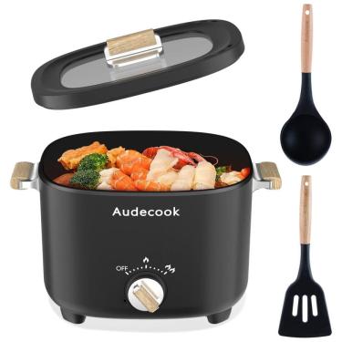 Imagem de Panela Elétrica Antiaderente Portátil 2,5L com Controle de Temperatura Ideal para Viagem e Pequenas Porções, 110V 800W, Audecook, Preta