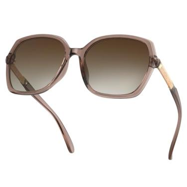 Imagem de KALIYADI Óculos de sol clássicos polarizados para mulheres, óculos de sol quadrados modernos para mulheres, armação brilhante, proteção UV400, Armação Tawny 02 Lente Tawny, Large