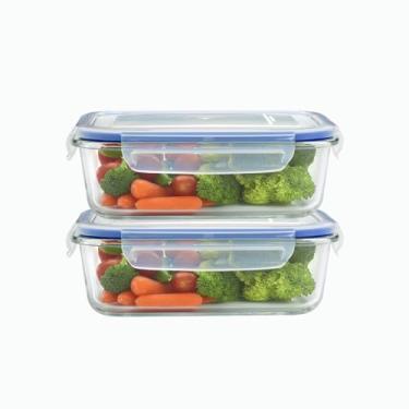 Imagem de Kit 2 Potes de Vidro Retangular Hermético com Tampa 640ML - Armazenamento Seguro e Conservação de Alimentos - Organizador para Cozinha e Produtos Secos