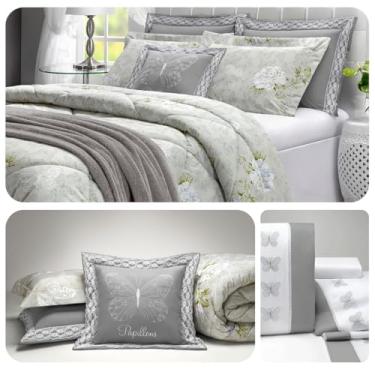 Imagem de Kit Edredom Queen Algodão 07 Peças Percal 180 Fios Papillons