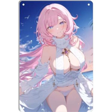 Imagem de DKLOWK Bikini Sexy Anime Girl Hot Metal Poster Placa de Decoração de Parede para Casa Bar Clube Quarto Banheiro Homem Caverna Otaku 20 x 30 cm
