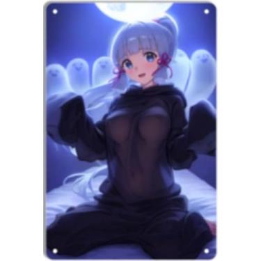 Imagem de DKLOWK Pôster de metal fofo anime menina sexy biquíni mangá placa de decoração de parede para casa bar clube quarto banheiro homem caverna Otaku 30 x 40 cm