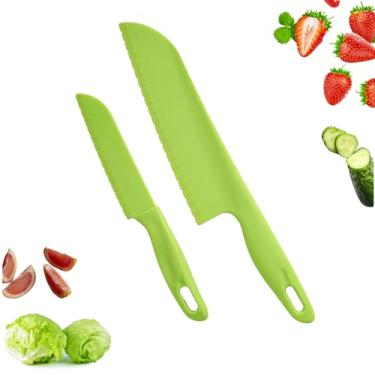 Imagem de Conjunto de facas de plástico verde – Combo de facas utilitárias grandes e 22 cm pequenas de 28 cm para cozinha, preparação de alimentos e piquenique – leve, reutilizável, seguro para crianças