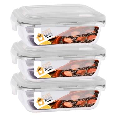 Imagem de Jogo Com 3 Potes Vidro Tampa Silicone Hermetica 370ml Marmitas