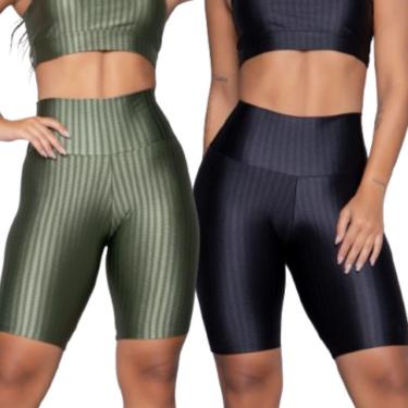 Imagem de Bermuda Fitness New Zig 3D Serra e Mar Kit Com Duas Cores Poliamida Cós Alto Academia Treino-Feminino