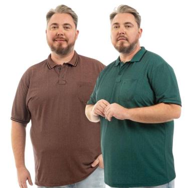Imagem de Kit 2 Camisa Polo Masculina Plus Size Pique com Bolso Casual