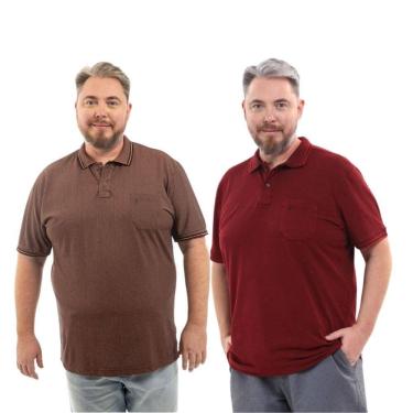 Imagem de Kit 2 Camisa Polo Masculina Plus Size Pique com Bolso Casual