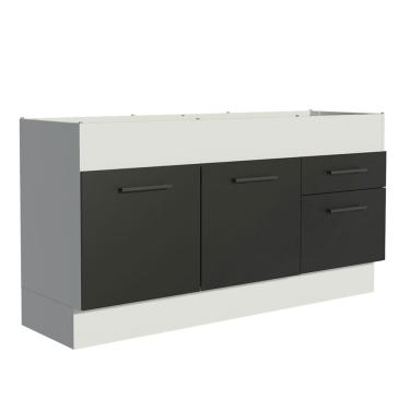 Imagem de Balcão de Pia Madesa Agata 150 cm 2 Portas e 2 Gavetas (Sem Tampo e Pia) - Branco/Preto