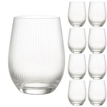 Imagem de Kit 8 Copo Vidro Baixo Drink Canelado Versalhes Whisky Agua Suco 340mL