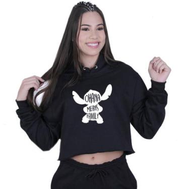 Imagem de Cropped Moletom Feminino Lilo Stitch Ohana Family - Lafre, Preto, M