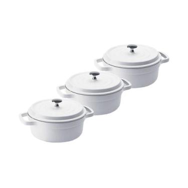 Imagem de Kit Conjunto Caçarola Hercules Revestimento Ceramico Indução Branca 3L