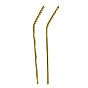 Imagem de Canudo De Inox Dourado 2 Peças Reutilizável Curvo Fineza