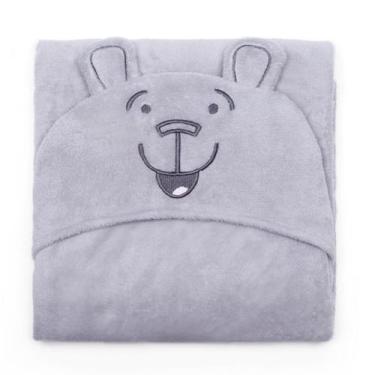 Imagem de Manta de Microfibra c/ Capuz Bouton Infantil Teddy Cinza Claro - Buett