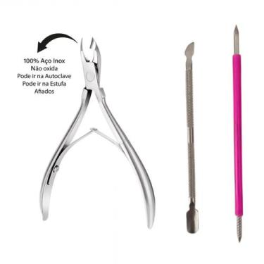 Imagem de Kit Manicure 3 Peças Cutícula Unha Alicate Inox + Espátula de inox + P