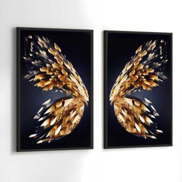 Imagem de Conjunto Quadros Decorativos com Moldura Asas de Borboleta Douradas Ki