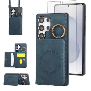 Imagem de Capa carteira compatível com Samsung Galaxy S23 Ultra 5G e protetor de tela, alça de ombro transversal, suporte para cartão, suporte magnético para carro, capa para celular para S23Ultra 23S 23Ultra