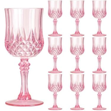 Imagem de Rkyhwowby Copos de vinho vintage de plástico copos de vinho inquebráveis copos de água de cristal copos de água reutilizáveis taças de champanhe vintage (10, rosa)