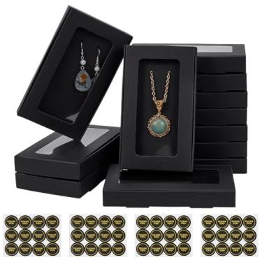 Imagem de BENECREAT 36 caixas de embalagem de joias pretas, caixas de papel de 14 x 5 x 2 cm com janela transparente, pequenas caixas de presente com adesivo para embalagem, colar, pulseira, brinco