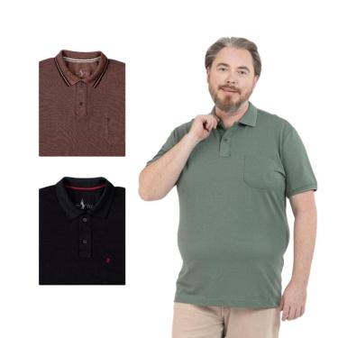 Imagem de Kit 3 Camisa Polo Masculina Plus Size Pique com Bolso Casual