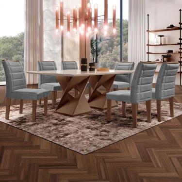 Imagem de Mesa de Jantar 6 Lugares Espanha com Vidro Chocolate/Off White/Cinza - Panorama Móveis
