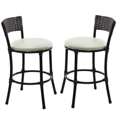 Imagem de 2 Banquetas Forts Baixa Ferro Fibra Sintética Preto Assento Branco - P