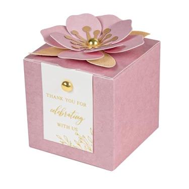 Imagem de FEIYI 20 caixas de lembrancinhas, caixas de doces 3 em 1 com decoração floral, etiquetas brancas de agradecimento, embrulho de presente para casamento, chá de bebê, aniversário, decorações de festa