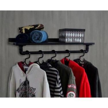Imagem de Cabideiro De Parede Suporte Roupas E Acessórios Preto Laca - FORMALIVR