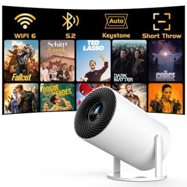 Imagem de [Aplicativos integrados] Mini projetor inteligente PANSEBA 270° ajustável com WiFi 6 e Bluetooth, projetor de filmes ao ar livre Keystone automático, projetor portátil de tela grande para telefone/TV
