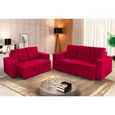 Imagem de Sofá Veneza 5 Lugares, Conjunto 3e2 - Retrátil - De Casa Décor E Estofados Vermelho