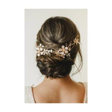 Imagem de Capacetes de noiva SWEETV Gold Flower, faixa de casamento feminina