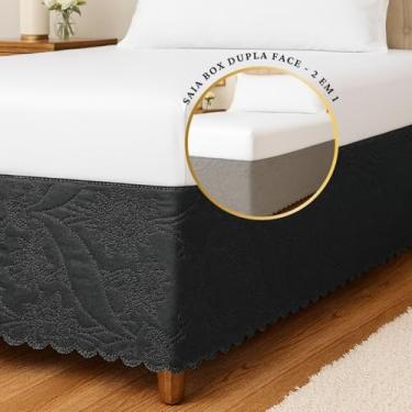 Imagem de Saia para Cama Box Solteiro Matelada Dupla Face, Decoração Premium com Desenho Exclusivo (PRETO-CINZA)