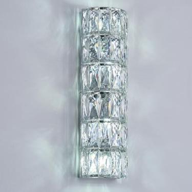 Imagem de chandiry Arandela de parede de cristal cromado de 6 camadas, luminária de parede moderna para penteadeira de banheiro, escada, cozinha, sala de estar, quarto, corredor