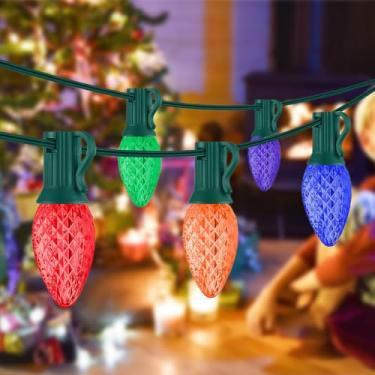 Imagem de CHYParty Luzes de Natal multicoloridas C7 de 6,5 m ao ar livre, luzes LED SMD à prova d'água com 25 lâmpadas economizadoras de energia para decoração de telhado, cerca, árvores de quintal