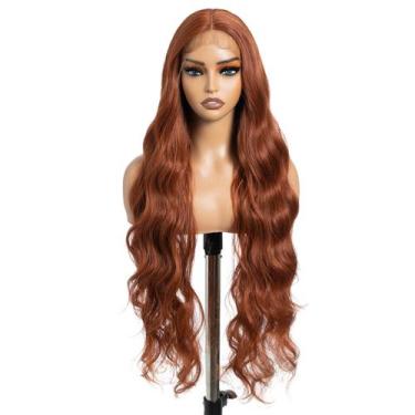 Imagem de Peruca DEBUT Long Wavy Lace Front Ginger Auburn 90cm para mulheres - D