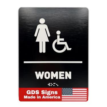 Imagem de Placa de Identificação de Banheiro Feminina - Acessível a Cadeira de Rodas, Placa de Banheiro Compatível com ADA, Brushed Black